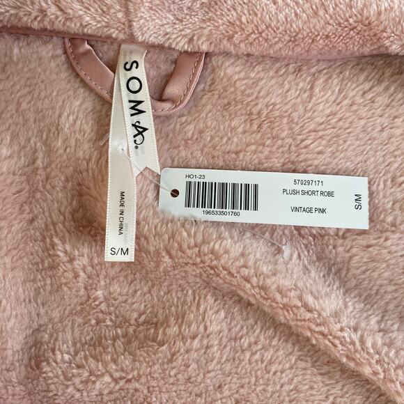 NWT Soma Plush Short Robe Size S/M Vintage Pink Belted Bathrobe Soft Cozy - Picture 2 of 12